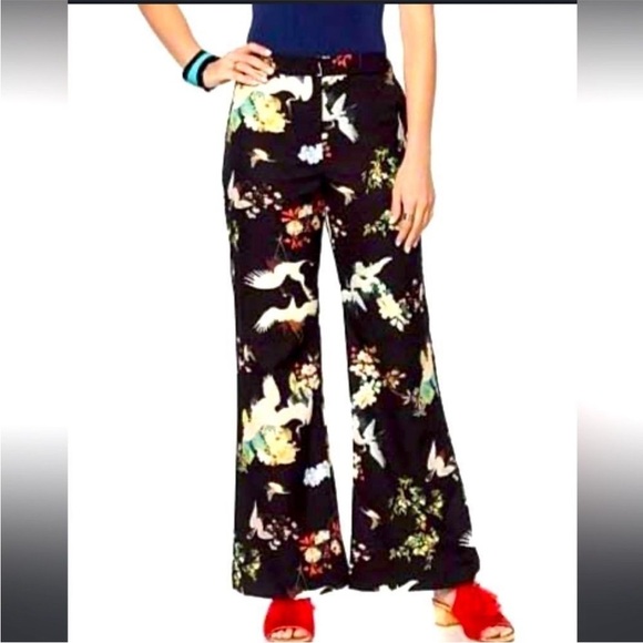 NEW Rara Avis by Iris Apfel Pants Plus Size 24W Asian Cranes Black Artsy Flare - Picture 3 of 13